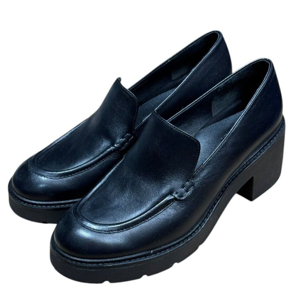 Vince Sz 9.5 Rowe Heels Black Leather Loafers Shoes New Classic Minimalist Boho